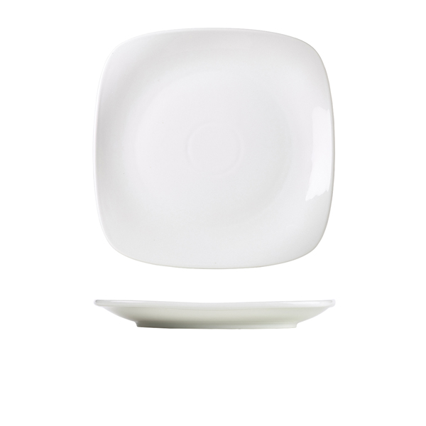 Genware Porcelain Rounded Square Plate 25cm/ 9.75" (Pack of 6)
