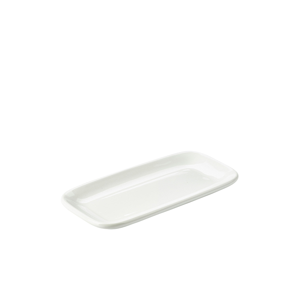 Genware Porcelain Rounded Rectangular Plate 24.5 x 12.5cm/ 9.75 x 5" (Pack of 6)