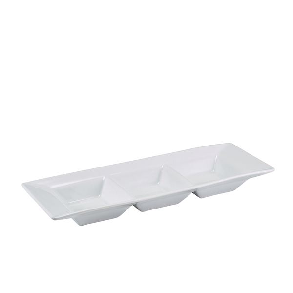 GenWare Porcelain Triple Dish 25.4 x 9cm/ 10 x 3.5" (Pack of 6)