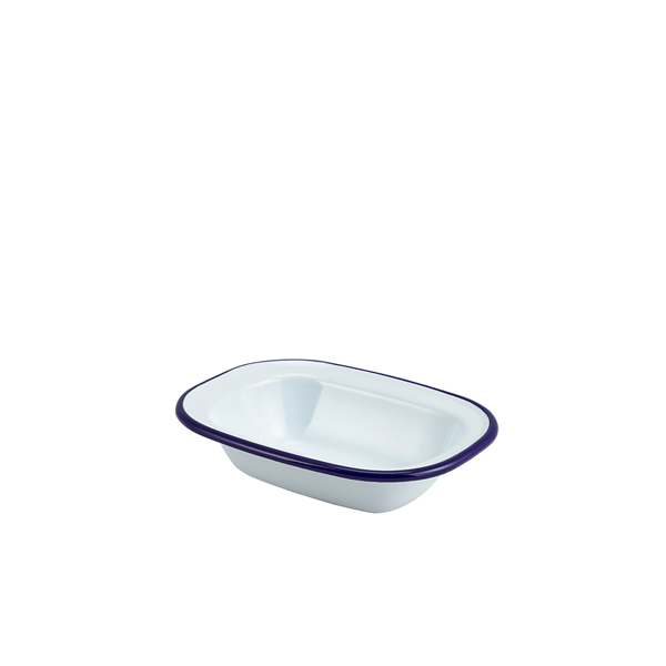 [BC-N44016] Enamel Rect. Pie Dish White & Blue 16cm (Pack of 12)