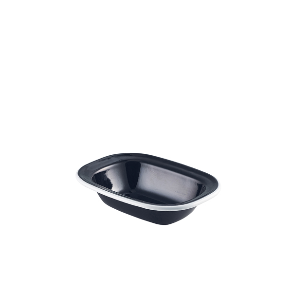 Enamel Pie Dish Black with White Rim 16cm (Pack of 12)