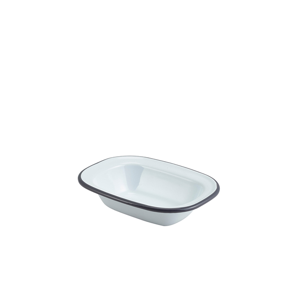 [BC-N44016WHG] Enamel Rect. Pie Dish White with Grey Rim 16cm (Pack of 12)