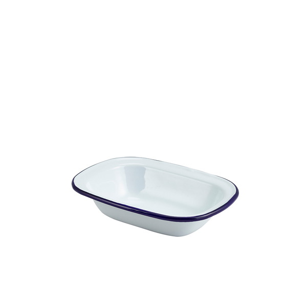 Enamel Rect. Pie Dish White & Blue 18cm (Pack of 12)