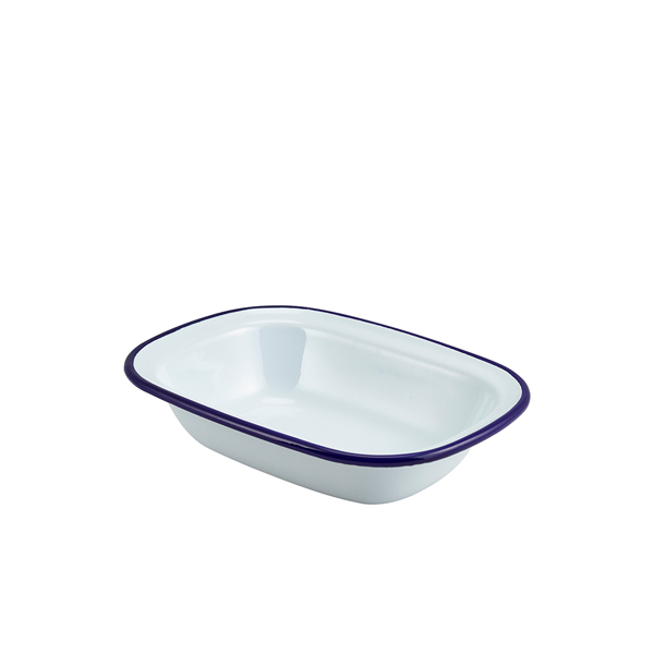 [BC-N44020] Enamel Rect. Pie Dish White & Blue 20cm (Pack of 12)