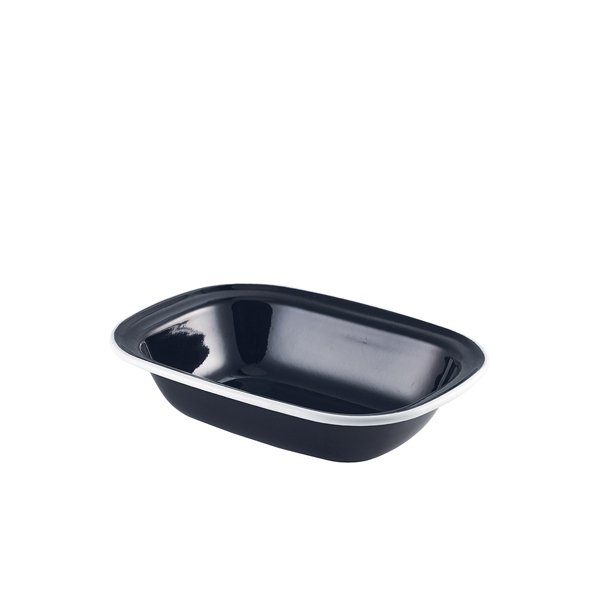 Enamel Pie Dish Black with White Rim 20cm (Pack of 12)