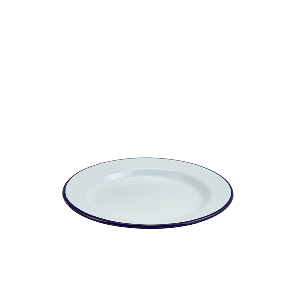 [BC-N45020] Enamel Wide Rim Plate White & Blue 20cm (Pack of 12)