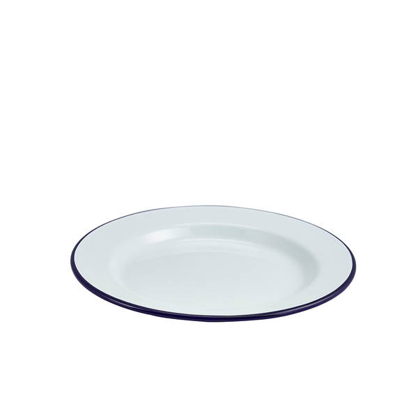 Enamel Wide Rim Plate White & Blue 24cm (Pack of 12)