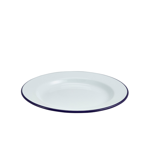 [BC-N45026] Enamel Wide Rim Plate White & Blue 26cm (Pack of 12)