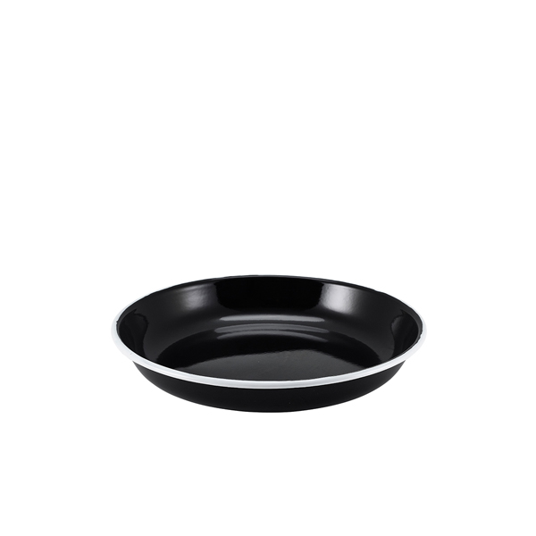 Enamel Rice/ Pasta Plate Black with White Rim 20cm (Pack of 12)