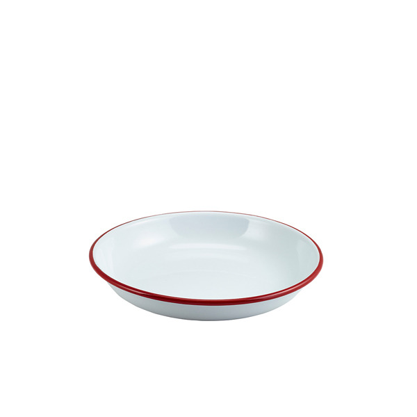 Enamel Rice/ Pasta Plate White with Red Rim 20cm (Pack of 12)