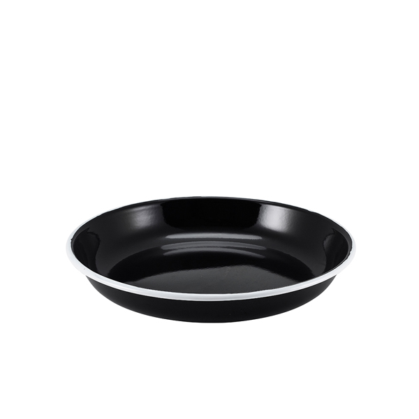 [BC-N45624BK] Enamel Rice/ Pasta Plate Black with White Rim 24cm (Pack of 12)