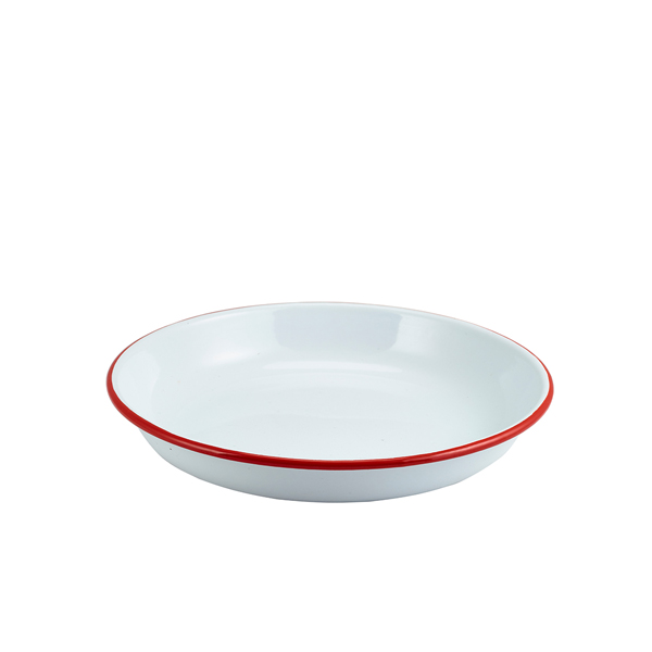 Enamel Rice/ Pasta Plate White with Red Rim 24cm (Pack of 12)