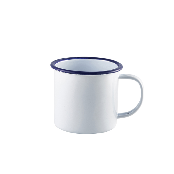 [BC-N50008] Enamel Mug White with Blue Rim 36cl/ 12.5oz (Pack of 12)