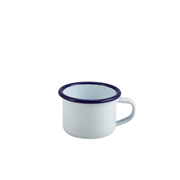 Enamel Mug White With Blue Rim 12cl/ 4.2oz (Pack of 12)