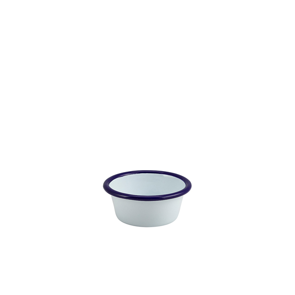 [BC-N52308] Enamel Ramekin White with Blue Rim 8cm Dia 90ml/ 3.2oz (Pack of 12)