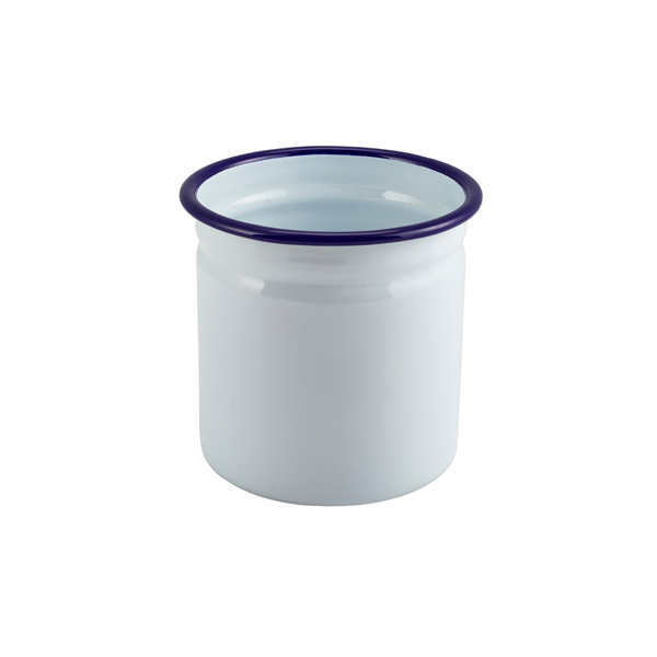 [BC-N54510] Enamel Cutlery Holder White with Blue Rim 11.5cm Dia (Pack of 6)