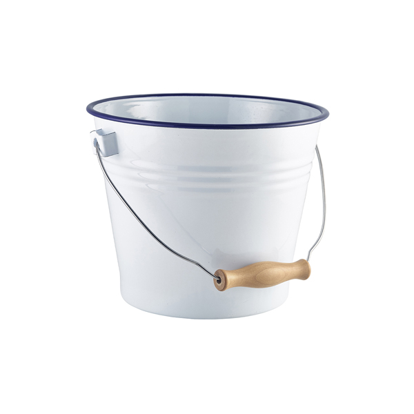 Enamel Bucket White with Blue Rim 22cm Dia (Pack of 4)