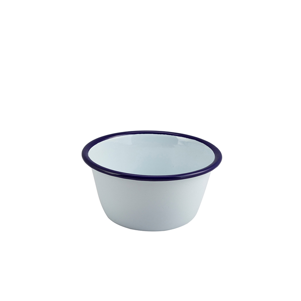 Enamel Round Deep Pie Dish White & Blue 12cm (Pack of 12)