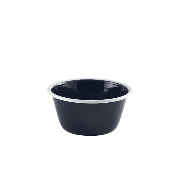Enamel Deep Pie Dish Black with White Rim 12cm (Pack of 12)