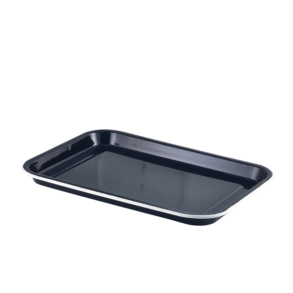 Enamel Serving Tray Black with White Rim 33.5x23.5x2.2cm (Pack of 6)