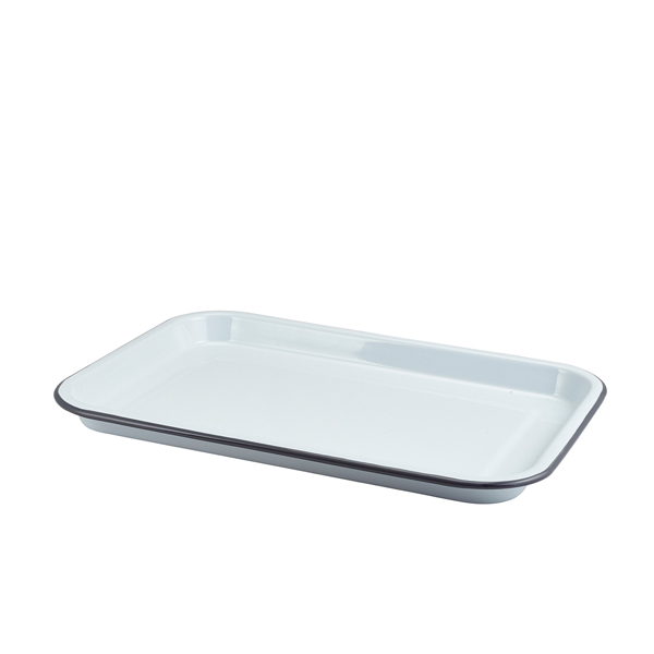 [BC-N942933WHG] Enamel Serving Tray White with Grey Rim 33.5x23.5x2.2cm (Pack of 6)