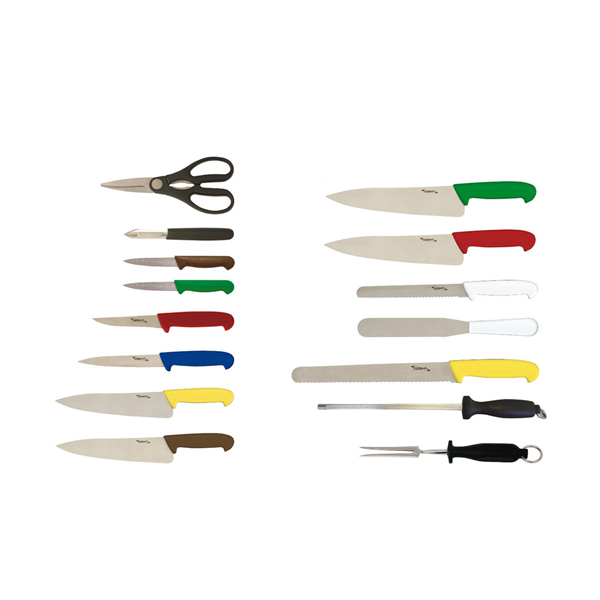 [BC-NKCASECOL15] 15 Piece Colour Coded Knife Set + Knife Case