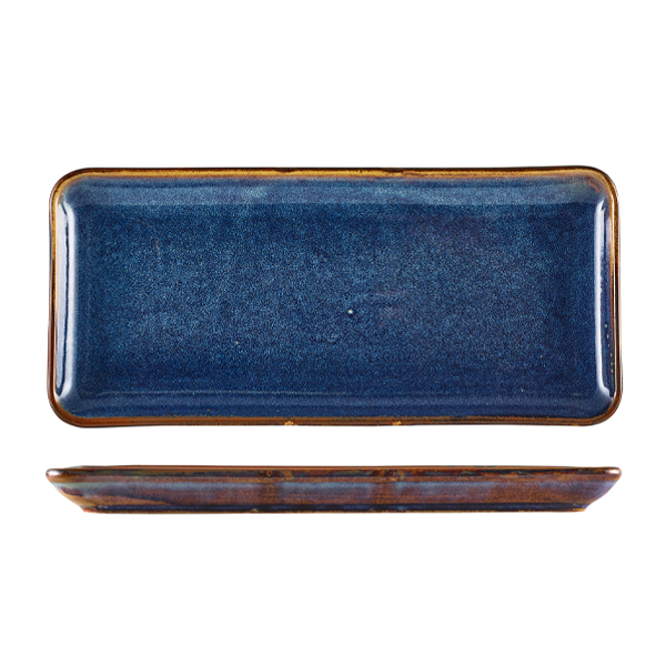 Terra Porcelain Aqua Blue Narrow Rectangular Platter 36 x 16.5cm (Pack of 3)