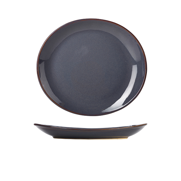 Rustic Stoneware Blue Oval Plate 25x22cm (Pack of 6)