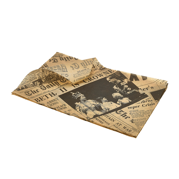 Greaseproof Paper Brown Newspaper Print 25 x 35cm
