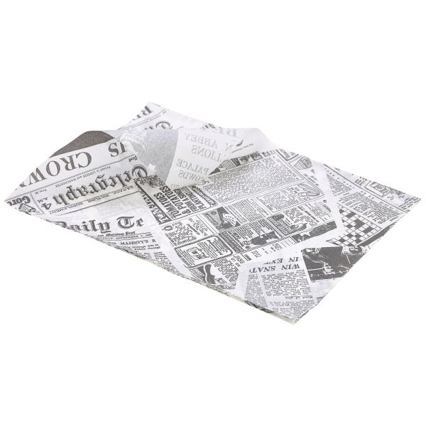 [BC-NPN1487P] Greaseproof Paper White Newspaper Print 25 x 35cm
