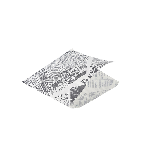 Greaseproof Paper Bags White Newspaper Print 17.5 x 17.5cm