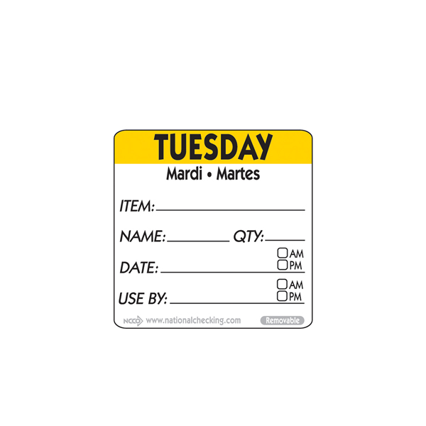 [BC-NRIDU2202R] 50mm Tuesday  Removable Day Label (500)