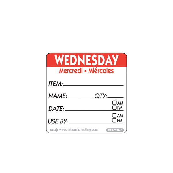 [BC-NRIDU2203R] 50mm Wednesday Removable Day Label (500)