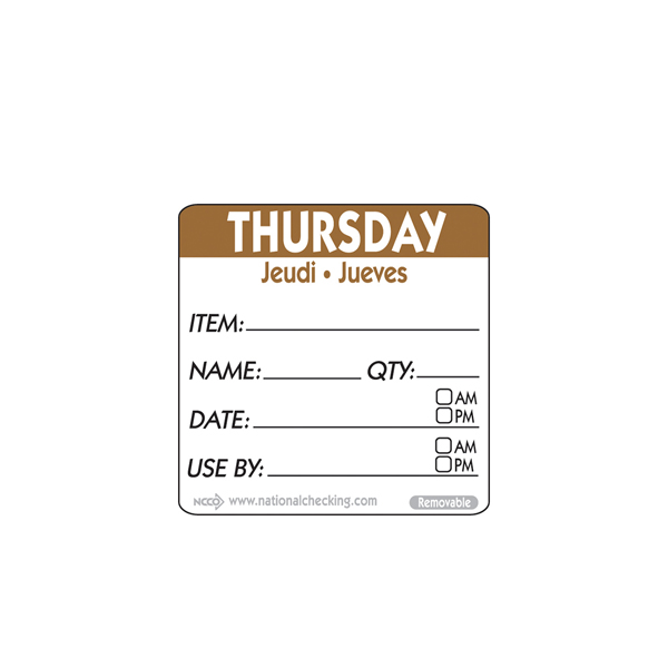 [BC-NRIDU2204R] 50mm Thursday Removable Day Label (500)