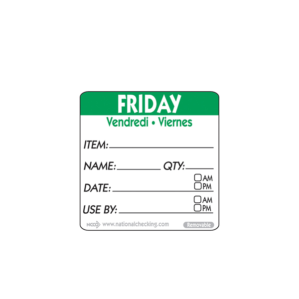 [BC-NRIDU2205R] 50mm Friday Removable Day Label (500)