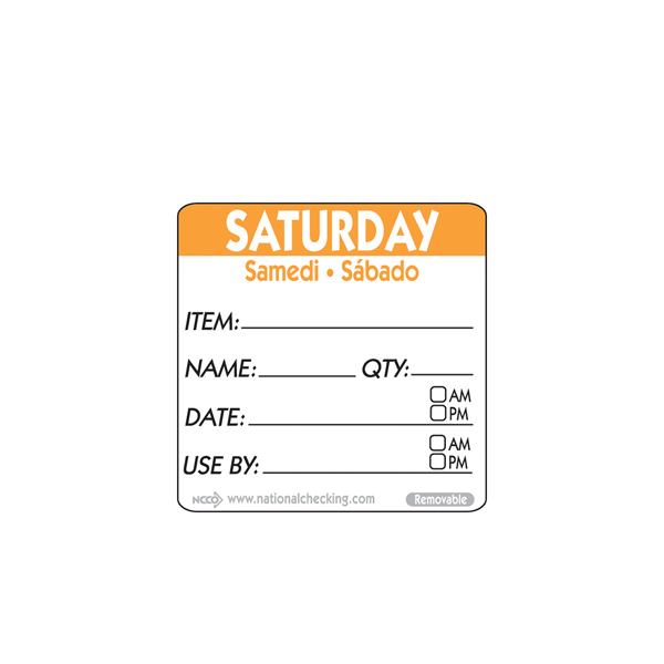 50mm Saturday Removable Day Label (500)