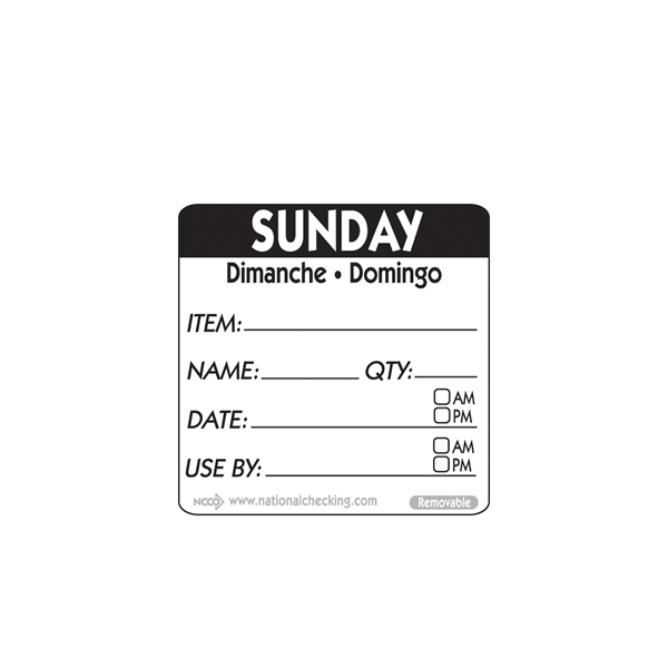 50mm Sunday Removable Day Label (500)