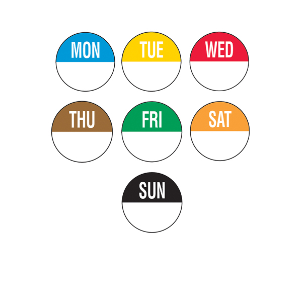 [BC-NSLC7R] 19mm Removable Day of the Week Labels 7 Days (7 X 1000)