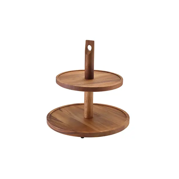 [BC-NWDCS2] GenWare Acacia Wood Two Tier Cake Stand