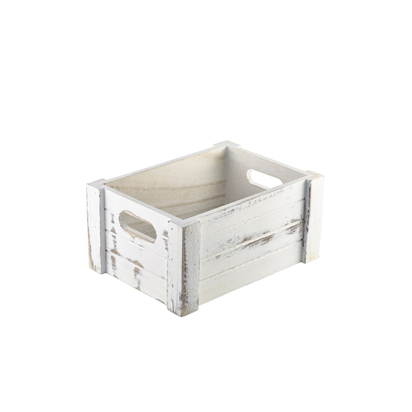 Genware White Wash Wooden Crate 22.8x16.5x11cm