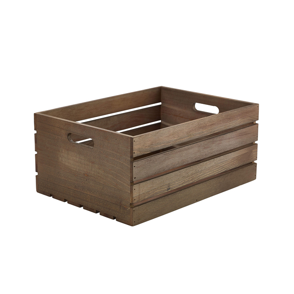 Genware Dark Rustic Wooden Crate 41 x 30 x 18cm