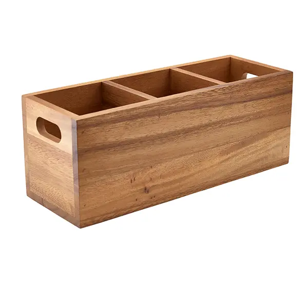 GenWare Acacia Wood 3 Compartment Cutlery Box