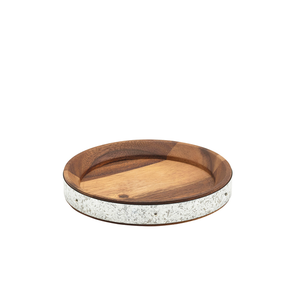 [BC-NWSBB17] Acacia Wood Zinc Banded Serving Board 17cm