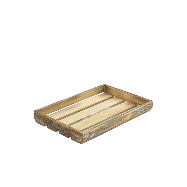 Genware Dark Rustic Wooden Crate 35 x 23 x 4cm