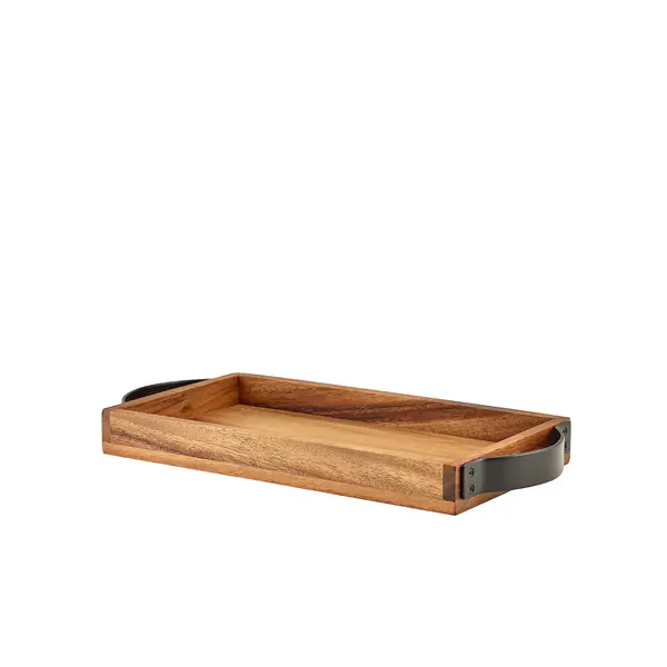 [BC-NWST3217] GenWare Acacia Wood Serving Tray with Metal Handles 32.5 x 17.5cm