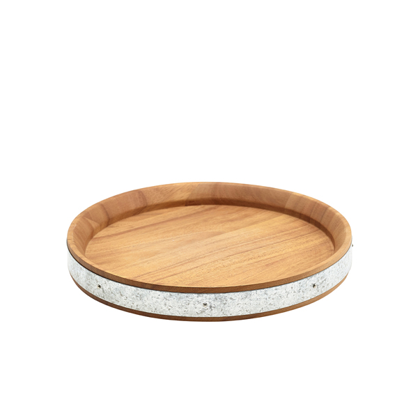 [BC-NWSBB24] Acacia Wood Zinc Banded Serving Board 24cm
