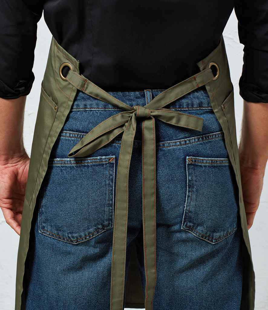 [PR121 BK/CH ONE] Premier Barley Contrast Stitch Bib Apron