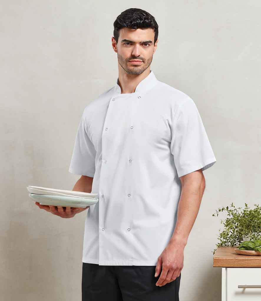 [PR664] Premier Unisex Short Sleeve Stud Front Chef's Jacket