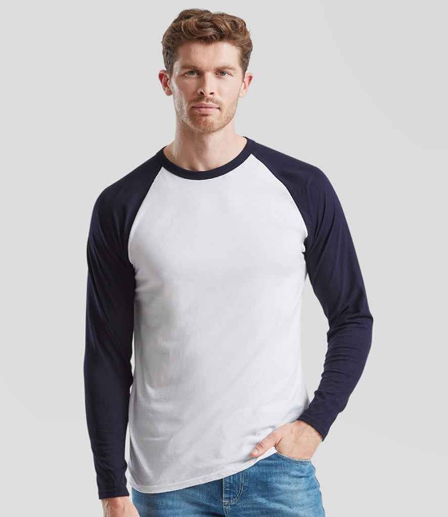 [SS32] Fruit of the Loom Contrast Long Sleeve Baseball T-Shirt