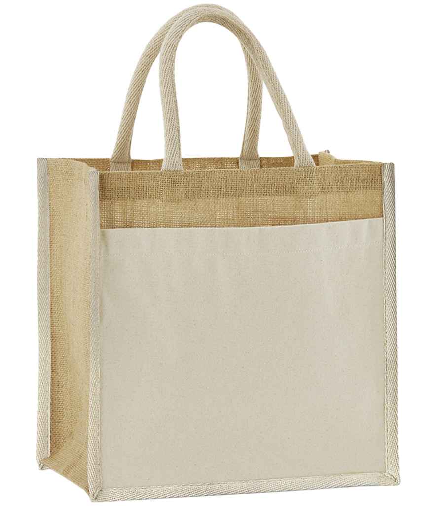 [W483 NAT ONE] Westford Mill Cotton Pocket Natural Starched Jute Midi Tote Bag